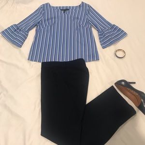 Blue, navy and white striped shirt